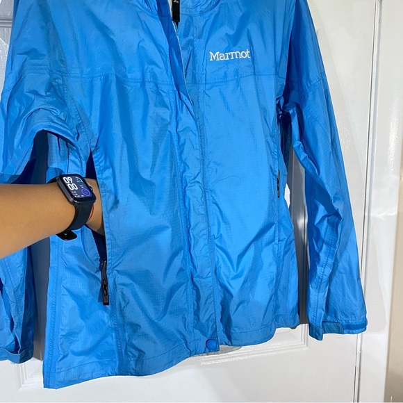 Marmot PreCip Eco Rain Waterproof Jacket Blue Zip Up Vented Arms Sz X-Small SALE - Picture 5 of 10